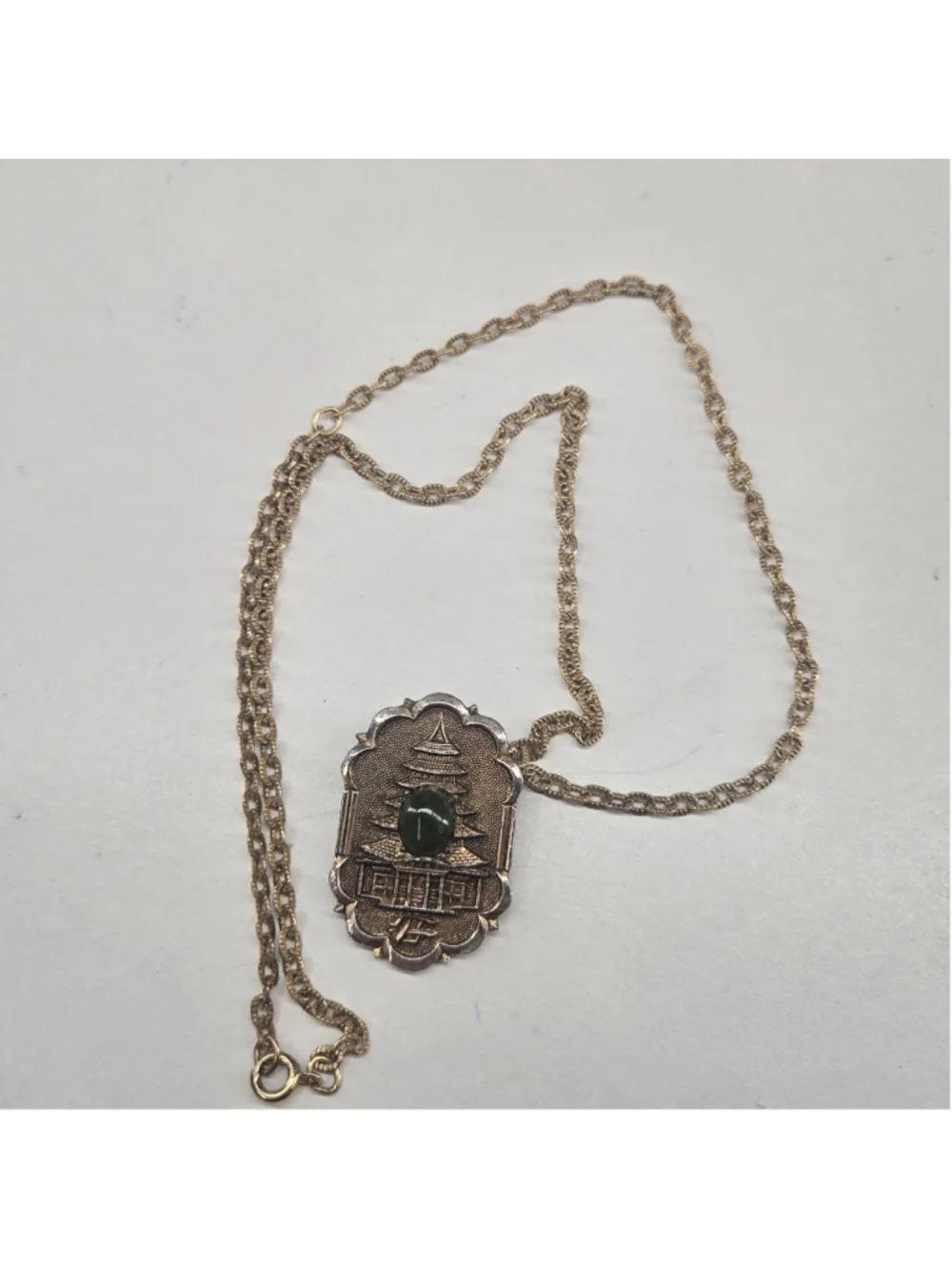 PERI Pagoda Jade Cabachon Pendant Necklace Brooch Pin Option Vintage Women's